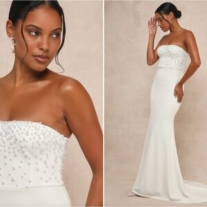 LULU's Wedding Bridal Elegant Sexy Pearl Bustier Sophisticated Romantic Gown